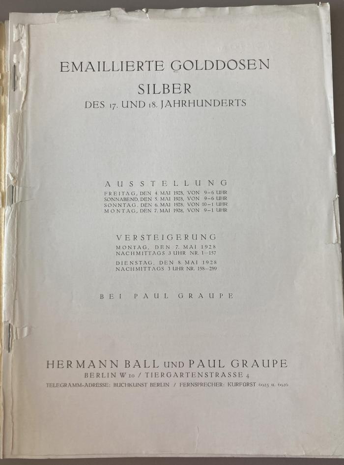Q 00/2141 a : Emaillierte Golddosen, Silber des 17. und 18. Jahrhunderts (1928)