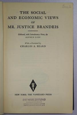 SA 1879 : The Social And Economic Views of Mr. Justice Brandeis (1930)