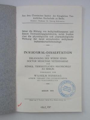  Ueber Aethylendiisocyanat und dessen Umwandelungsprodukte, nebst Studien über die physiologische und pharmakologische Wirkung der dabei entstehenden Aethylenallophansäureabkömmlinge (1913)