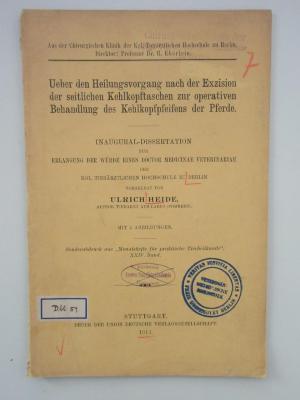  Ueber den Heilungsvorgang nach der Exzision der sseitlichen Kehlkopftaschen zur operativen Behandlung des Kehlkopfpfeifens der Pferde (1913)