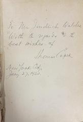 - (Waldes, Jindřich), Von Hand: Widmung, ; 'To Mr. Jindrich Waldes With the ragrd & the best wishes of Thomas Capek New York City Jan. 27, 1920'. 