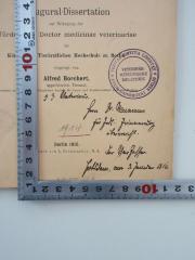 - (Neumann, [?] Dr.), Von Hand: Widmung; 'Herrn Dr. Neumann zur frdl. Erinnerung überreicht.
Ihr Alfred Borchert.
Potsdam, am 3. Januar 1916'. 