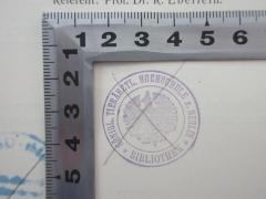 - (Bibliothek der Königlichen Thierärztlichen Hochschule zu Berlin), Stempel: Berufsangabe/Titel/Branche, Ortsangabe; 'Königl. Tierärztl. Hochschule z. Berlin
* Bibliothek *'.  (Prototyp)