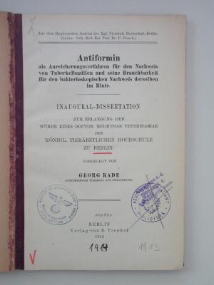  Antiformin als Anrteicherungsverfahren für den Nachweis von Tuberkelbazillen und seine Brauchbarkeit für den bakterioskopischen Nachweis derselben im Blute (1914)