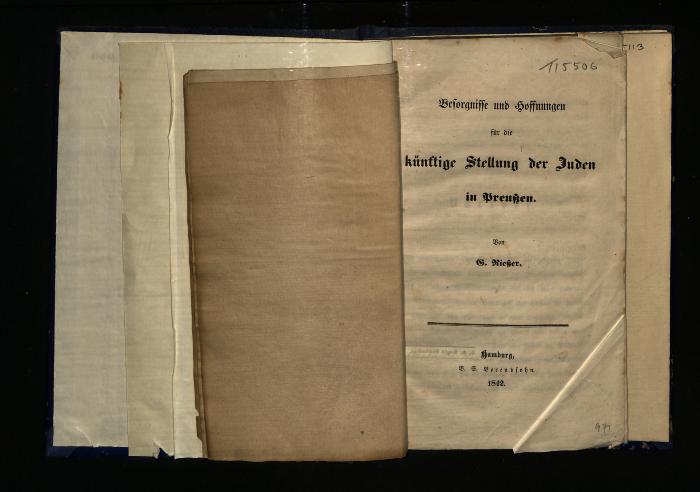 JUD II C 1951 B : Befürgnisse und Hoffnungen für die künftige Stellung der Juden in Preußen (1842)