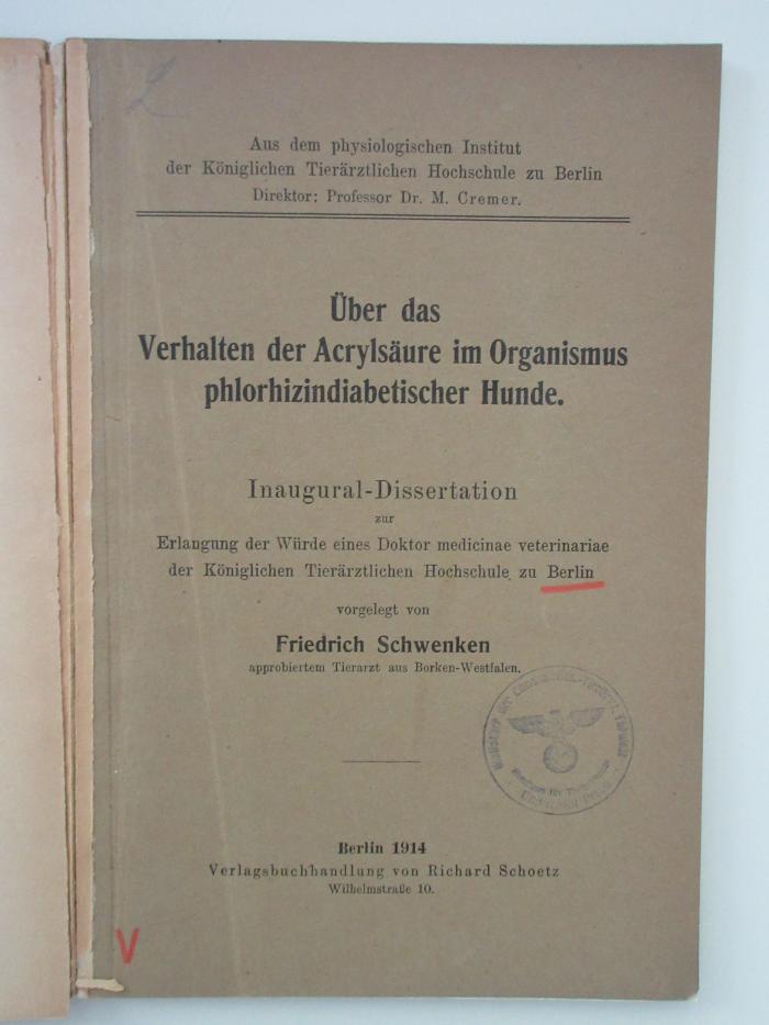  Über das Verhalten von Acetylsäure im Organismus phlorhizindiabetischer Hunde (1914)