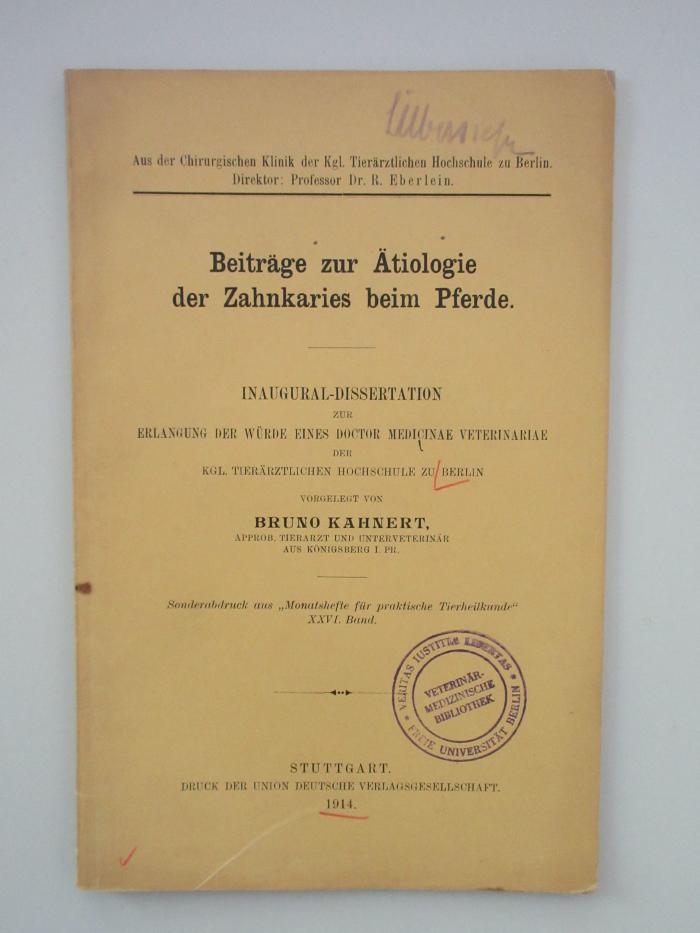  Beiträge zur Ätiologie der Zahnkaries beim Pferde (1914)