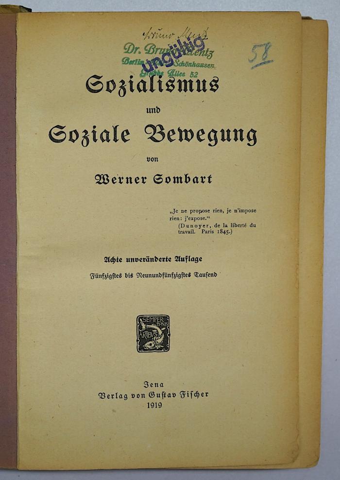Bc 118&lt;8&gt; : Sozialismus und soziale Bewegung (1919)