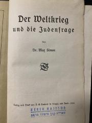00/19351 : Der Weltkrieg und die Judenfrage (1916)