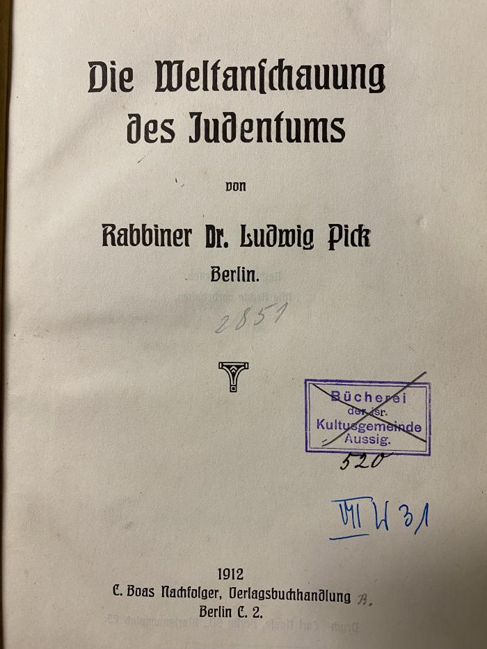 00/19614 : Die Weltanschauung des Judentums (1912)