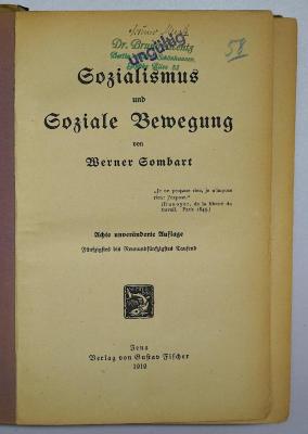 Bc 118&lt;8&gt; : Sozialismus und soziale Bewegung (1919)