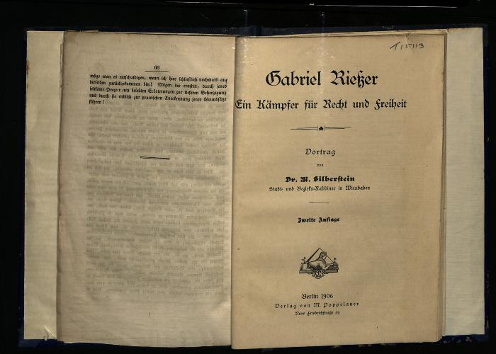 JUD II C 1951 C : Gabriel Riesser: Ein Kämpfer für Recht und Freiheit (1906)