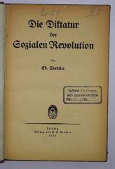 Bc 54 : Die Diktatur der Sozialen Revolution (1920)