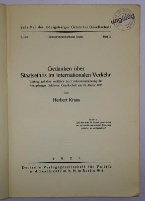 Bc 95 : Gedanken über Staatsethos im internationalen Verkehr (1925)