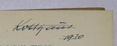 Bb 739 : Japan - Europa. Wandlungen im Fernen Osten (1929);- (Kotthaus, [?]), Von Hand: Autogramm, Name; 'Kotthaus 1930'. 