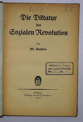 Bc 54 : Die Diktatur der Sozialen Revolution (1920)
