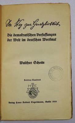 Bc 50 : Der Weg zur Gesetzlichkeit-Die demokratischen Verfassungen der Welt im deutschen Wortlaut (1919)