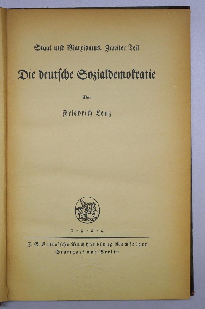 Bb 289-2 : Staat und Marxismus. 2, Die deutsche Sozialdemokratie (1924)