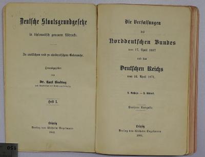 Bc 207&lt;2&gt; : Die Verfassungen des Norddeutschen Bundes vom 17. April 1867 und des Deutschen Reichs vom 16. April 1871 (1901)