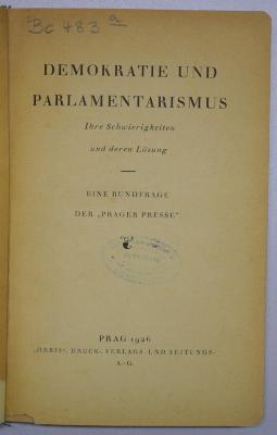 Bc 483a : Demokratie und Parlamentarismus (1926)