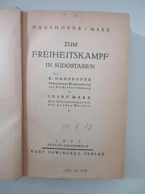 80 F 12 : Zum Freiheitskampf in Südostasien (1923)