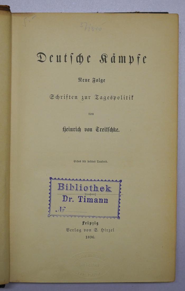 Bc 330 : Deutsche Kämpfe. Neue Folge. Schriften zur Tagespolitik (1896)