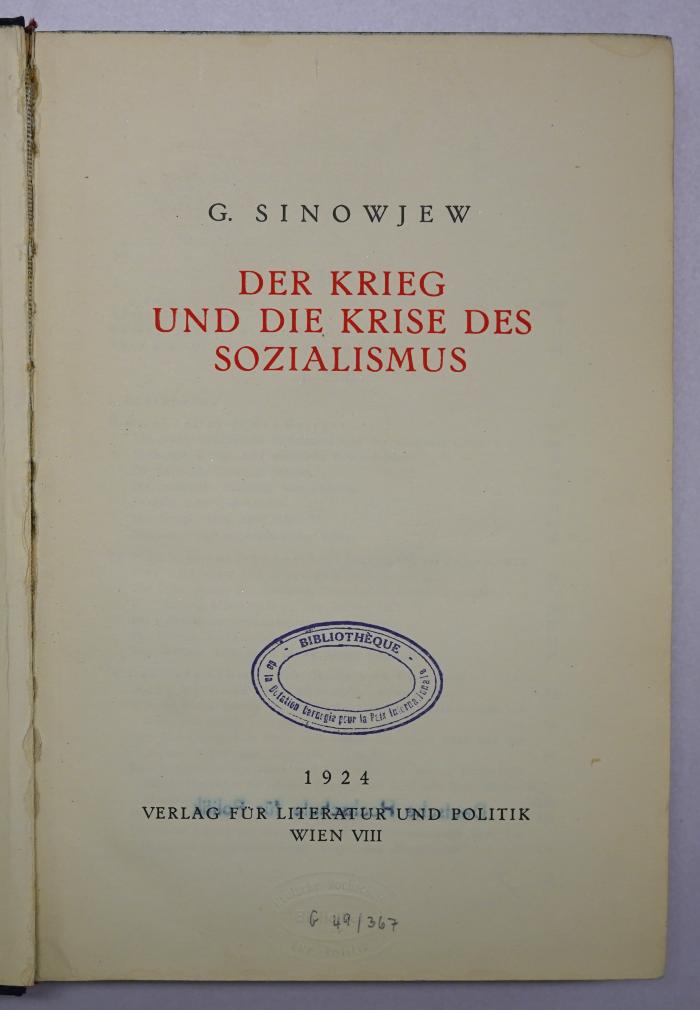 Bc 442 : Der Krieg und die Krise des Sozialismus  (1924)