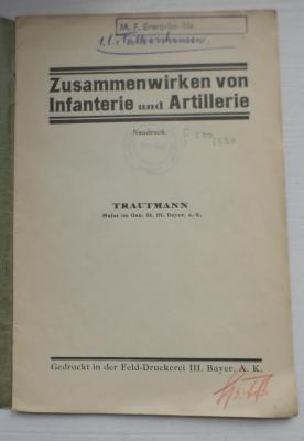 F 500.390  : Zusammenwirken von Infanterie und Artillerie (1932)