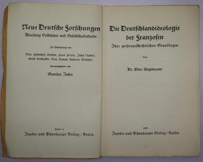 Bc 399 : Die Deutschlandideologie der Franzosen : ihre geistesgeschichtlichen Grundlagen. (1936)