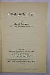 Bc 458 : Staat und Wirtschaft : Vortrag gehalten am 21. Oktober 1938 in Düsseldorf anläßlich der Reichstagung des Fachamtes Banken und Versicherungen in der Deutschen Arbeitsfront (1938)