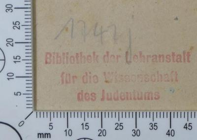 - (Ghetto-Bücherei (Theresienstadt)), Von Hand: Signatur; '1747 j'. 