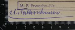 - (Falkenhausen, Alexander von), Von Hand: Autogramm, Name; '[...] v. Falkenhausen'. 