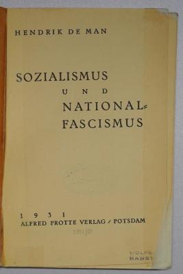 Bc 497 : Sozialismus und Nationalfascismus (1931)