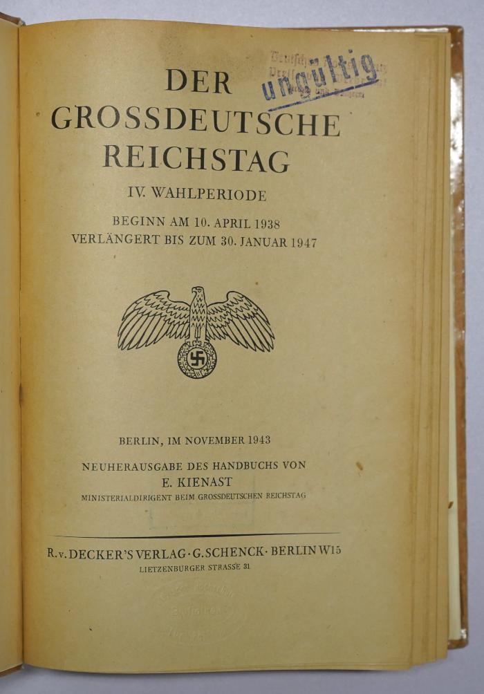 Bc 363-1938/47 : Der Großdeutsche Reichstag (1943)