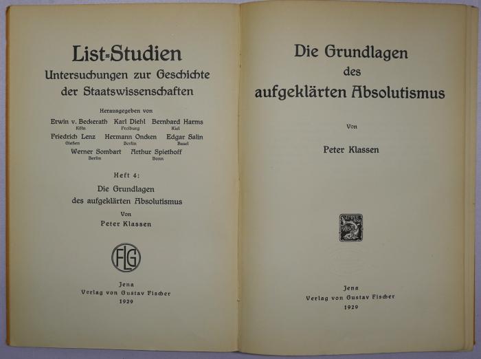 Bc 530 : Die Grundlagen des aufgeklärten Absolutismus (1929)