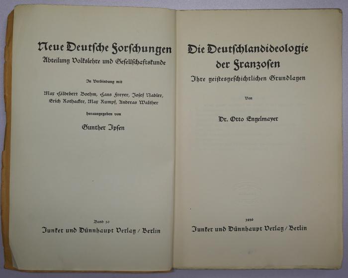 Bc 399 : Die Deutschlandideologie der Franzosen : ihre geistesgeschichtlichen Grundlagen. (1936)