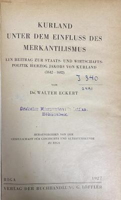 00/21272 : Kurland unter dem Einfluss des Merkantilismus (1927)