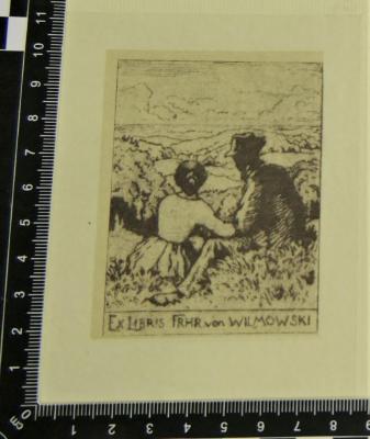 - (Wilmowsky, Tilo Freiherr von ), Etikett: Exlibris, Name, Abbildung; 'Exlibris Frhr. von Wilmowski'. 
