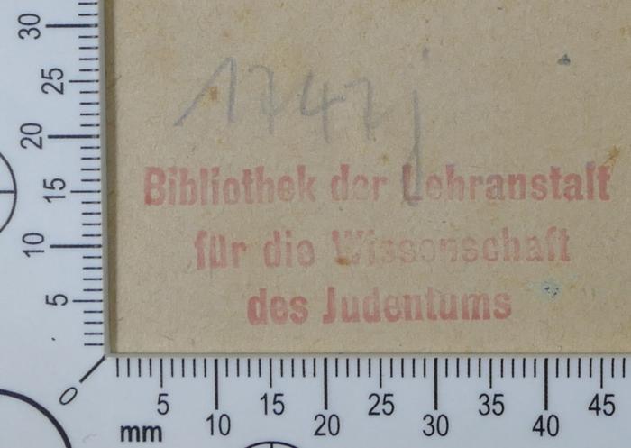- (Ghetto-Bücherei (Theresienstadt)), Von Hand: Signatur; '1747 j'. 