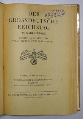 Bc 363-1938/47 : Der Großdeutsche Reichstag (1943)