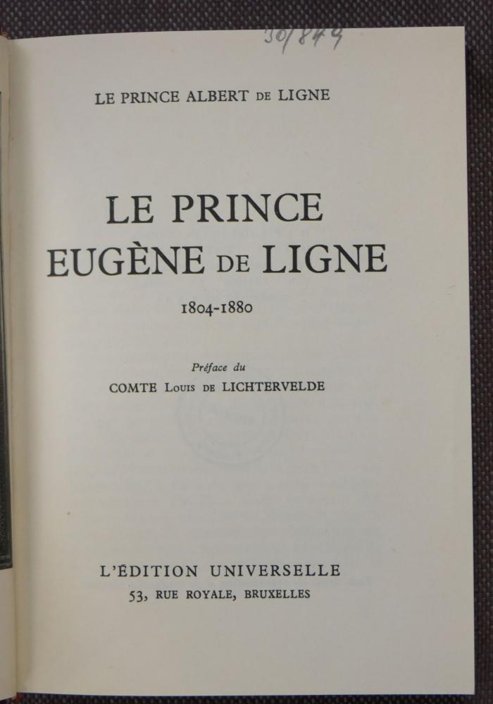 30/849 : Le Prince Eugène de Ligne 1804 - 1880 (1940)