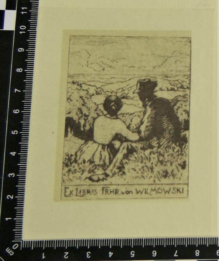 - (Wilmowsky, Tilo Freiherr von ), Etikett: Exlibris, Name, Abbildung; 'Exlibris Frhr. von Wilmowski'. 