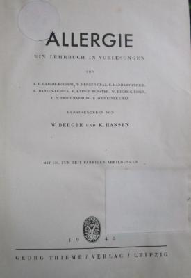 Kk 565 2.Ex.: Allergie : Ein Lehrbuch in Vorlesungen (1940)