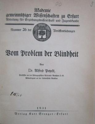 Kl 719: Vom Problem der Blindheit (1931)