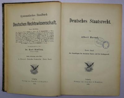 Bc 393-1 : Deutsches Staatsrecht. 1, Die Grundlagen des deutschen Staates und die Reichsgewalt (1892)