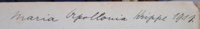 Kl 726: Kinderpflege-Lehrbuch (1911);- (Maria Apollonia Krippe), Von Hand: Name, Berufsangabe/Titel/Branche, Datum; 'Maria Apollonia Krippe 1911.'. 