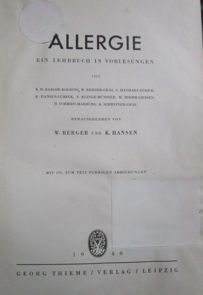 Kk 565 2.Ex.: Allergie : Ein Lehrbuch in Vorlesungen (1940)