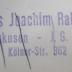 - (Rabbas, Hans-Joachim), Stempel: Berufsangabe/Titel/Branche, Name, Ortsangabe; 'Hans-Joachim Rabbas
Leverkusen - I. G. Werk
Kölner Str. 362'.  (Prototyp)