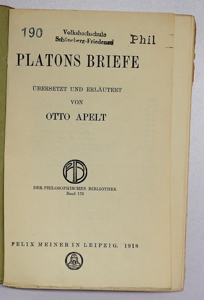 SH 609 : Platons Briefe (1918)