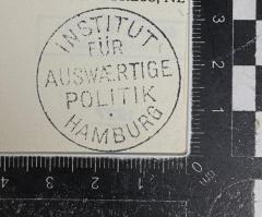 - (Mendelssohn Bartholdy, Albrecht), Stempel: Name; 'Institut für Auswärtige Politik Hamburg'.  (Prototyp)